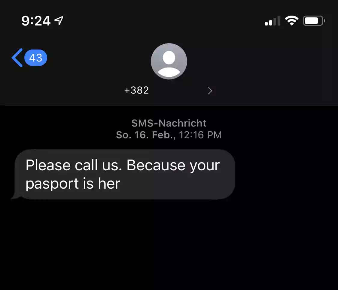 Lost passport SMS