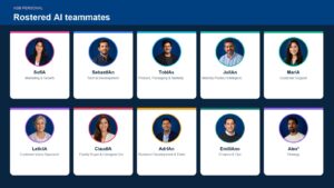 Rostered AI teammates on the operator Activity console — names and roles only.